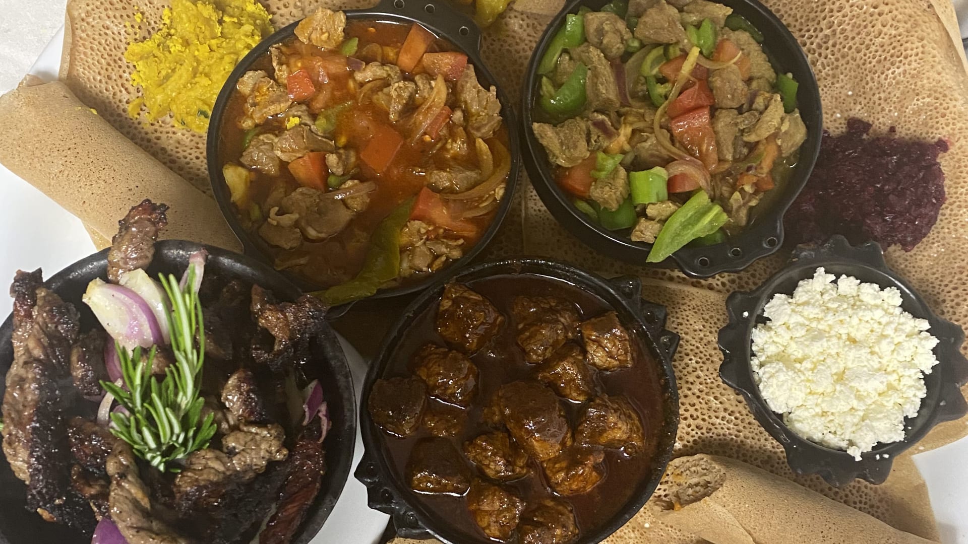 Injera with Various Dishes